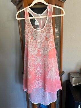Women's Coral Pink Decorative Print Tank Top
